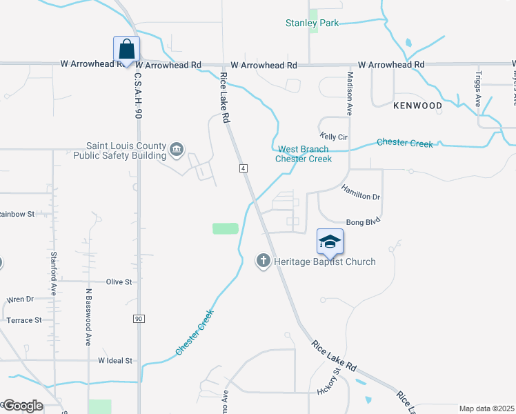 map of restaurants, bars, coffee shops, grocery stores, and more near 2202 Rice Lake Road in Duluth