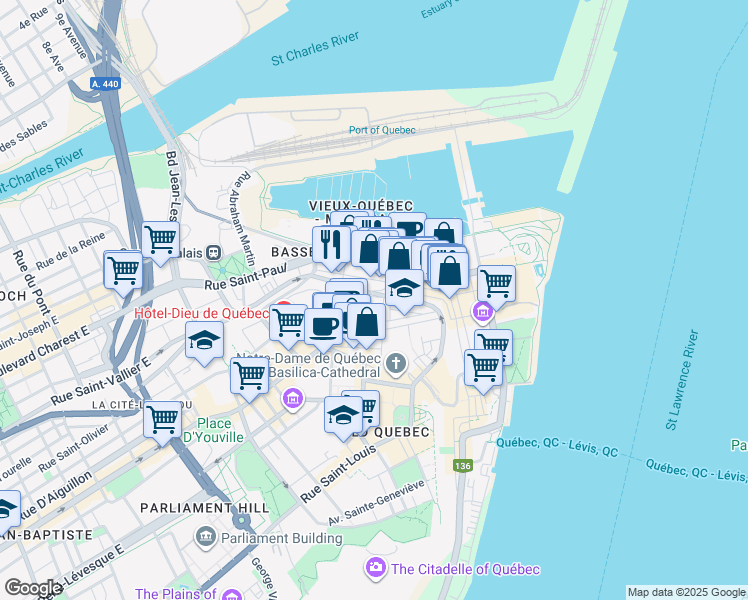 map of restaurants, bars, coffee shops, grocery stores, and more near 107 Québec 136 in Québec