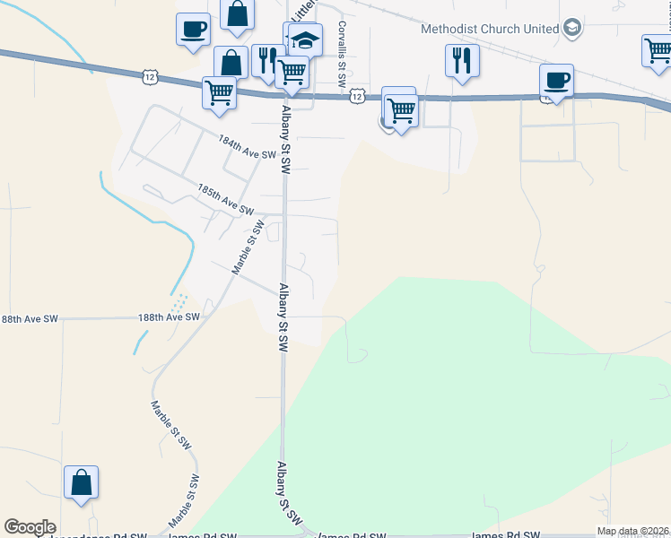 map of restaurants, bars, coffee shops, grocery stores, and more near 10109 Albany Park Lane Southwest in Rochester
