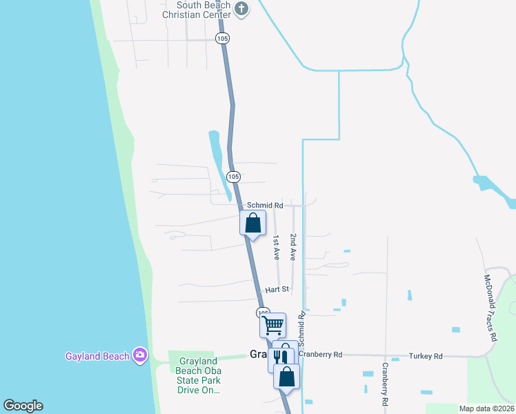 map of restaurants, bars, coffee shops, grocery stores, and more near 836 Schmid Road in Grayland