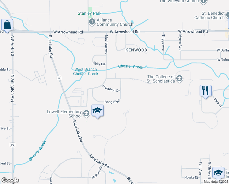 map of restaurants, bars, coffee shops, grocery stores, and more near 828 Hamilton Drive in Duluth