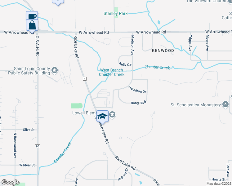 map of restaurants, bars, coffee shops, grocery stores, and more near 910 Bong Boulevard in Duluth