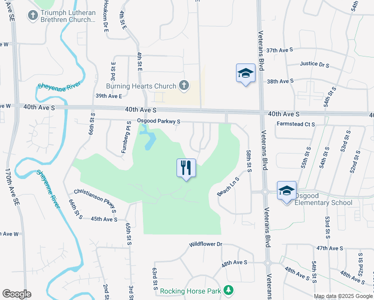 map of restaurants, bars, coffee shops, grocery stores, and more near 4267 Houkom Court South in Fargo