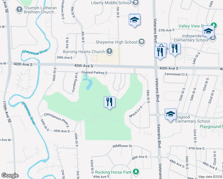 map of restaurants, bars, coffee shops, grocery stores, and more near 4267 Houkom Court South in Fargo