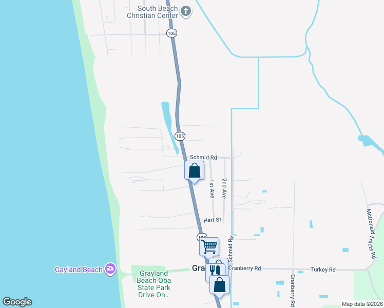 map of restaurants, bars, coffee shops, grocery stores, and more near 836 Schmid Road in Grayland