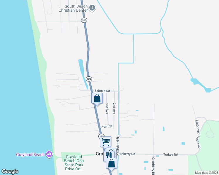 map of restaurants, bars, coffee shops, grocery stores, and more near 870 Schmid Road in Grayland