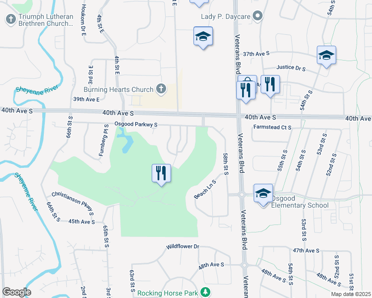 map of restaurants, bars, coffee shops, grocery stores, and more near 4234 Clubhouse Drive South in Fargo