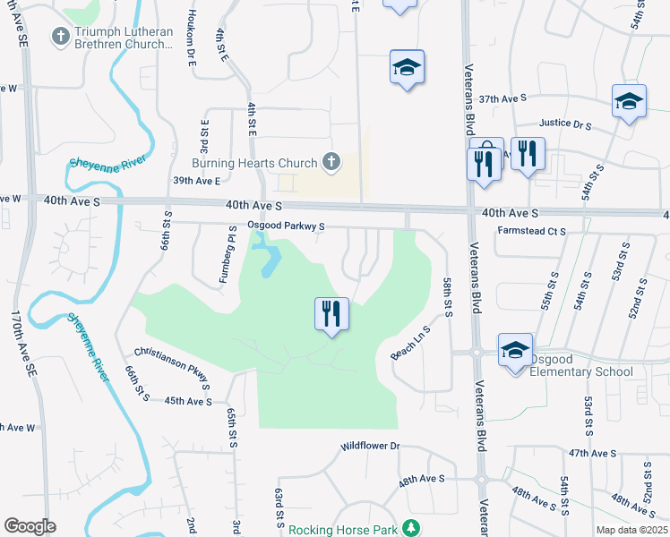 map of restaurants, bars, coffee shops, grocery stores, and more near 4267 Houkom Court South in Fargo