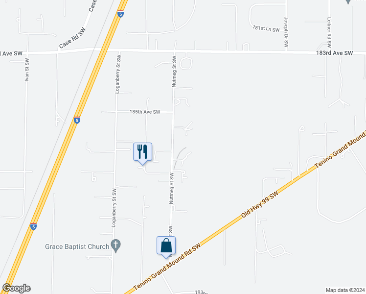 map of restaurants, bars, coffee shops, grocery stores, and more near 18636 Nutmeg Street Southwest in Rochester