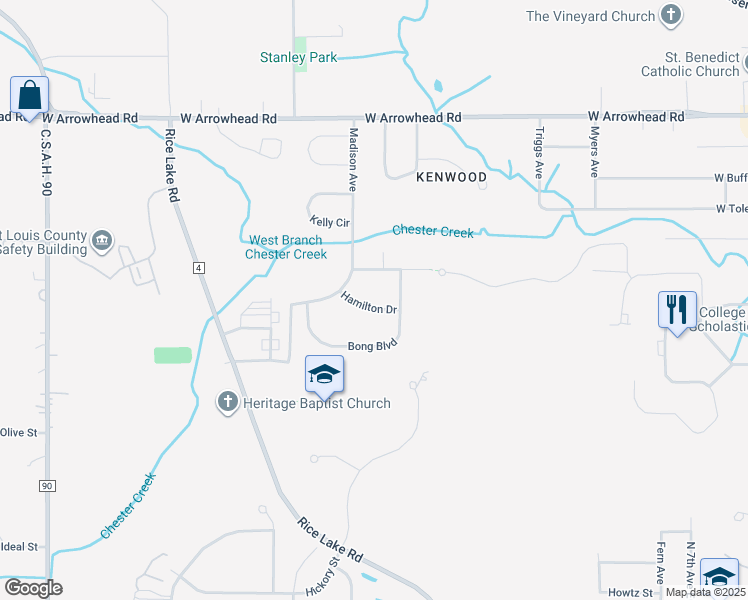 map of restaurants, bars, coffee shops, grocery stores, and more near 813 Hamilton Drive in Duluth