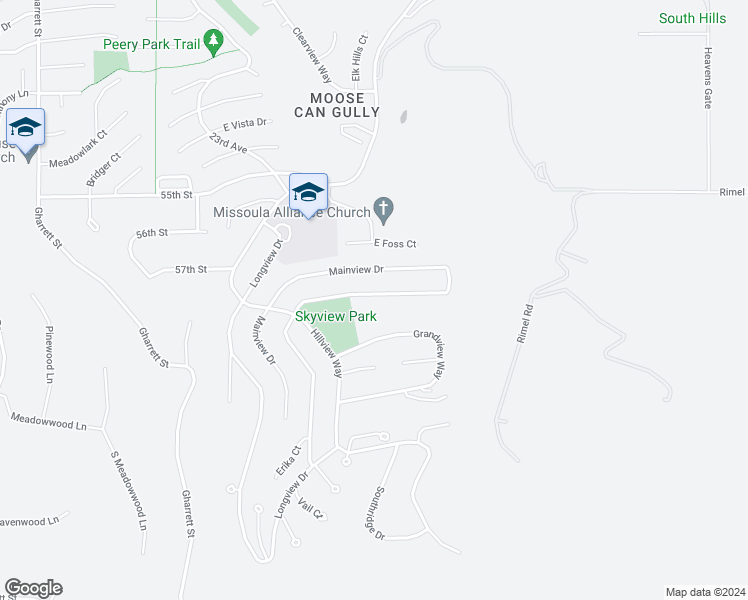 map of restaurants, bars, coffee shops, grocery stores, and more near 5310 Skyview Drive in Missoula