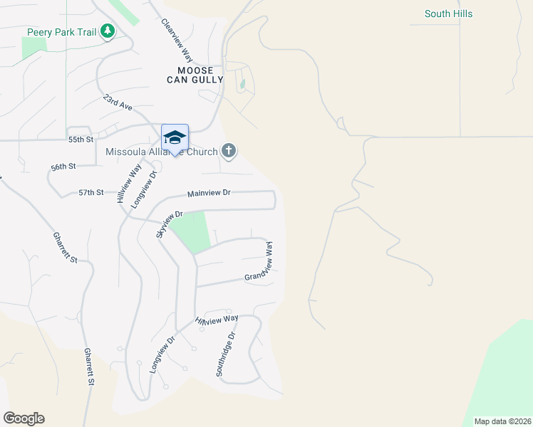map of restaurants, bars, coffee shops, grocery stores, and more near 5112 Skyview Drive in Missoula