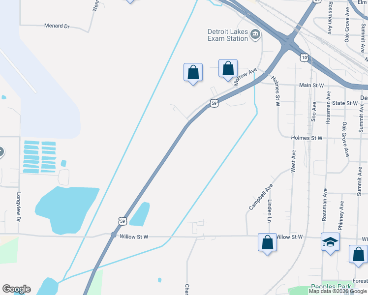 map of restaurants, bars, coffee shops, grocery stores, and more near 1150 U.S. 59 in Detroit Lakes