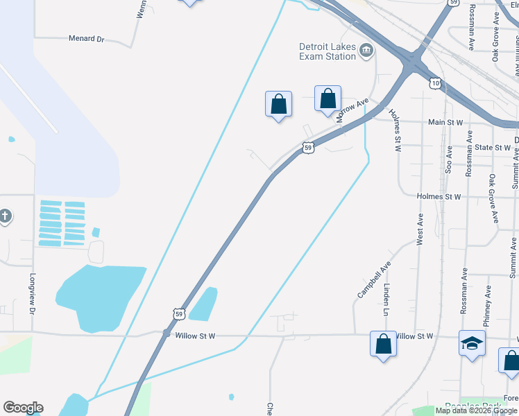 map of restaurants, bars, coffee shops, grocery stores, and more near 1150 U.S. 59 in Detroit Lakes