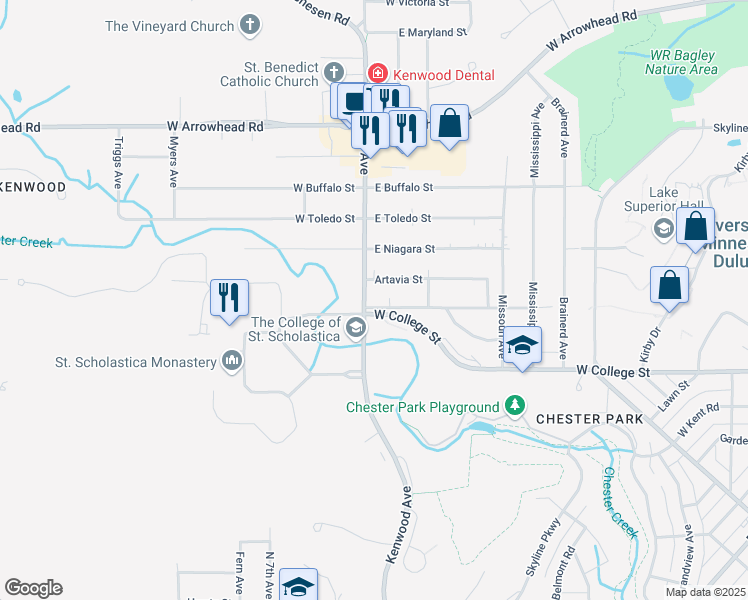 map of restaurants, bars, coffee shops, grocery stores, and more near in Duluth