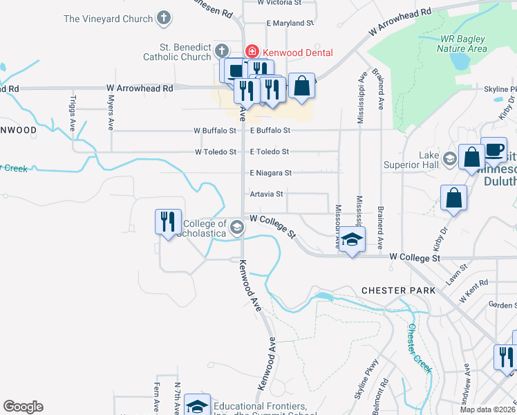map of restaurants, bars, coffee shops, grocery stores, and more near in Duluth