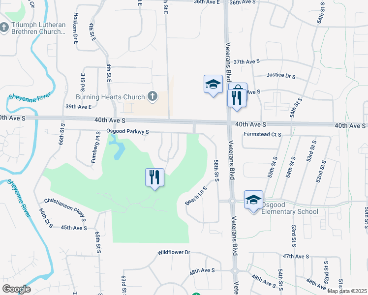 map of restaurants, bars, coffee shops, grocery stores, and more near 4234 Clubhouse Drive South in Fargo