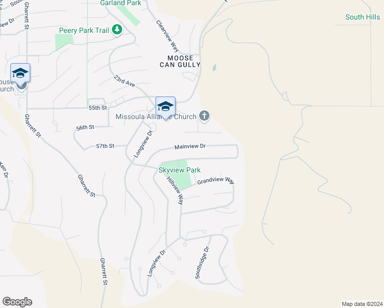 map of restaurants, bars, coffee shops, grocery stores, and more near 5310 Skyview Drive in Missoula