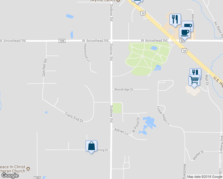 map of restaurants, bars, coffee shops, grocery stores, and more near 4239 Stebner Road in Hermantown