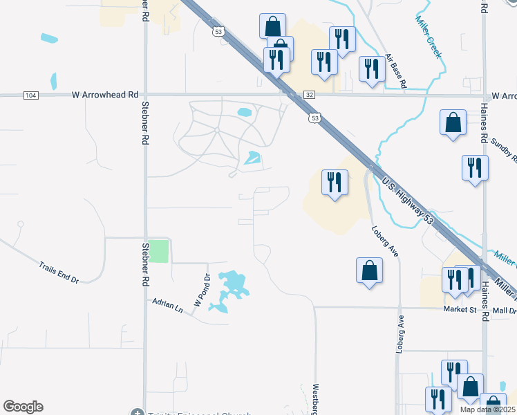 map of restaurants, bars, coffee shops, grocery stores, and more near 4262 Sundance Loop in Hermantown
