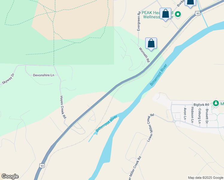 map of restaurants, bars, coffee shops, grocery stores, and more near 5800 U.S. 93 in Missoula