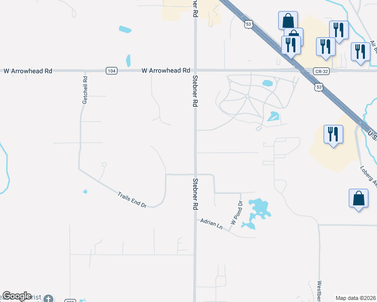 map of restaurants, bars, coffee shops, grocery stores, and more near 4239 Stebner Road in Hermantown