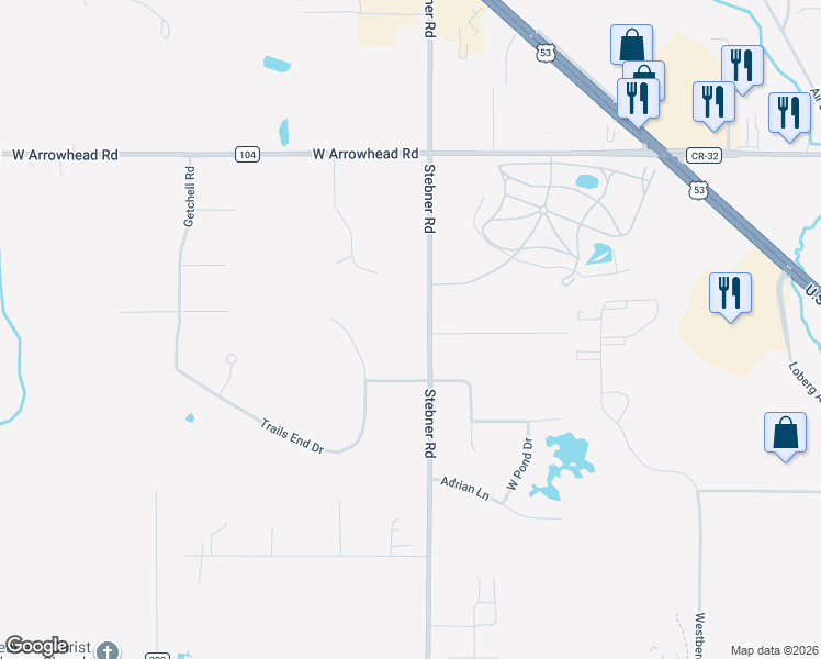 map of restaurants, bars, coffee shops, grocery stores, and more near 4239 Stebner Road in Hermantown
