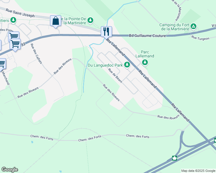 map of restaurants, bars, coffee shops, grocery stores, and more near 1577 Rue des Riveurs in Lévis