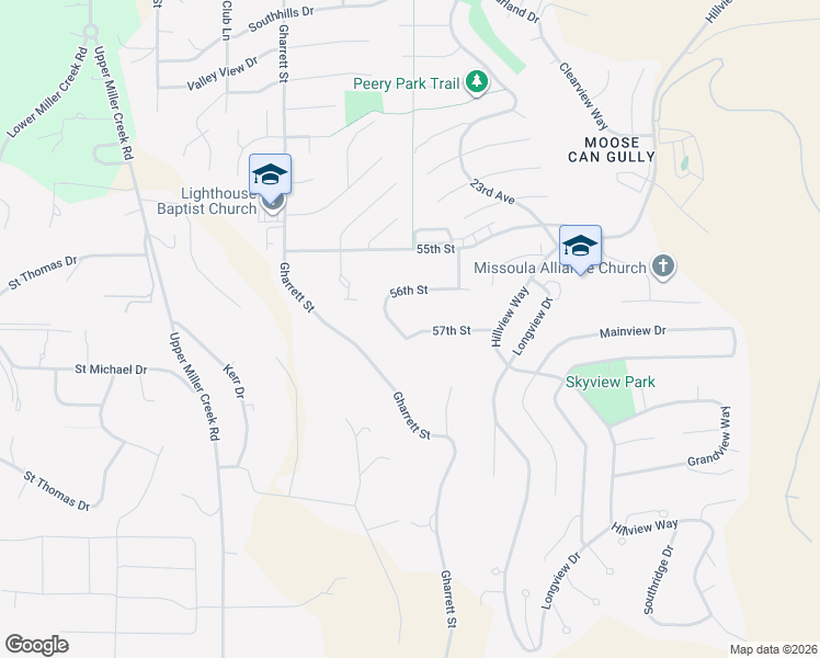 map of restaurants, bars, coffee shops, grocery stores, and more near 2410 57th Street in Missoula