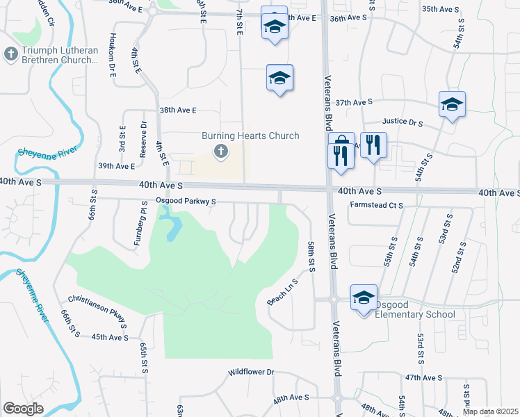 map of restaurants, bars, coffee shops, grocery stores, and more near 4106 Clubhouse Drive South in Fargo