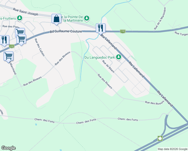map of restaurants, bars, coffee shops, grocery stores, and more near 1648 Rue des Riveurs in Lévis