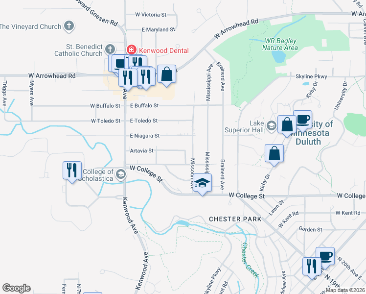 map of restaurants, bars, coffee shops, grocery stores, and more near 145 Artavia Street in Duluth
