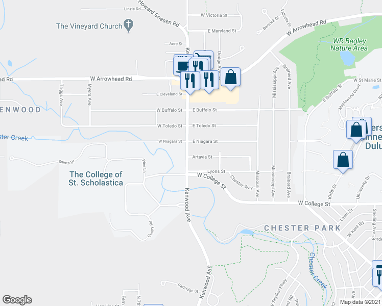 map of restaurants, bars, coffee shops, grocery stores, and more near 1 Artavia Street in Duluth