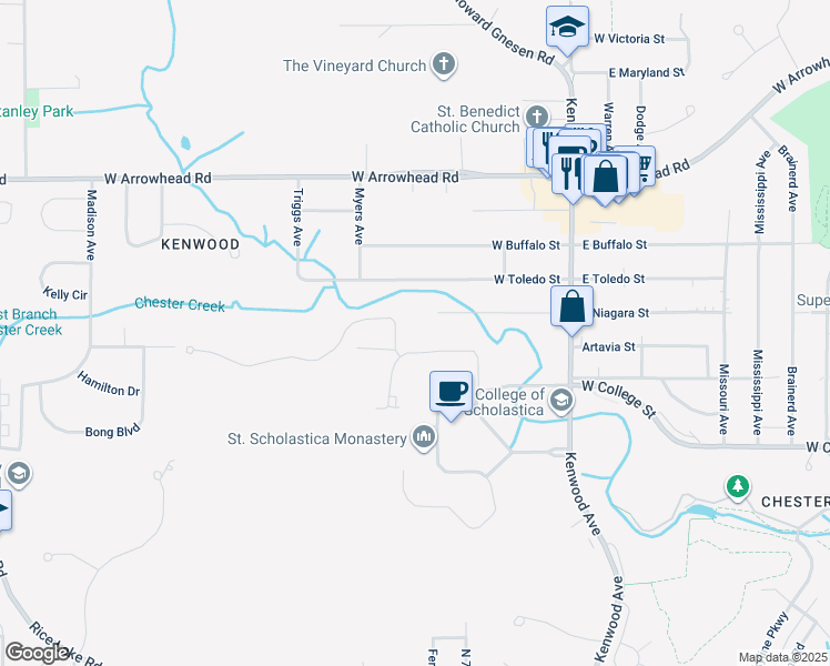 map of restaurants, bars, coffee shops, grocery stores, and more near 1200 Kenwood Avenue in Duluth