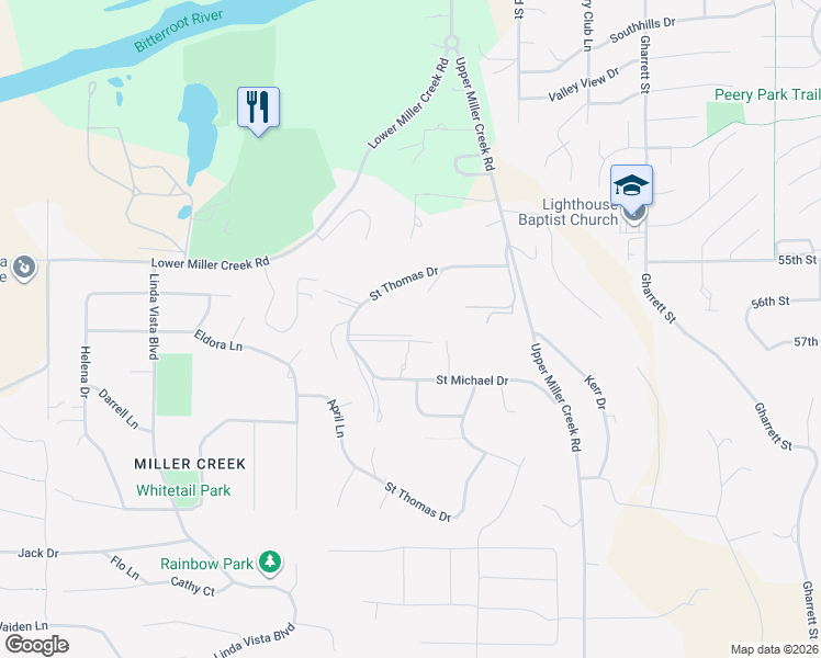 map of restaurants, bars, coffee shops, grocery stores, and more near 2946 Starlight Drive in Missoula