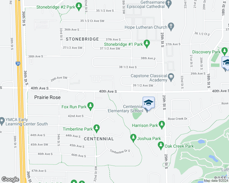 map of restaurants, bars, coffee shops, grocery stores, and more near 2935 40th Avenue South in Fargo