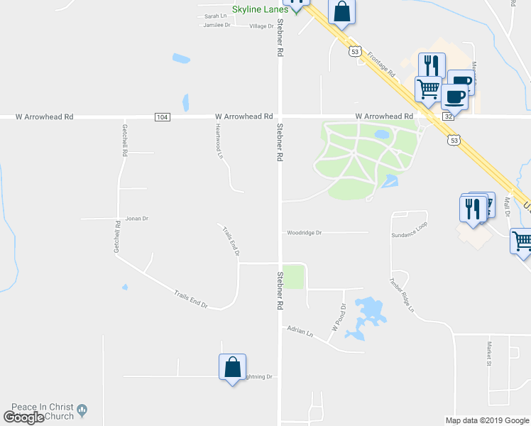 map of restaurants, bars, coffee shops, grocery stores, and more near 4239 Stebner Road in Hermantown