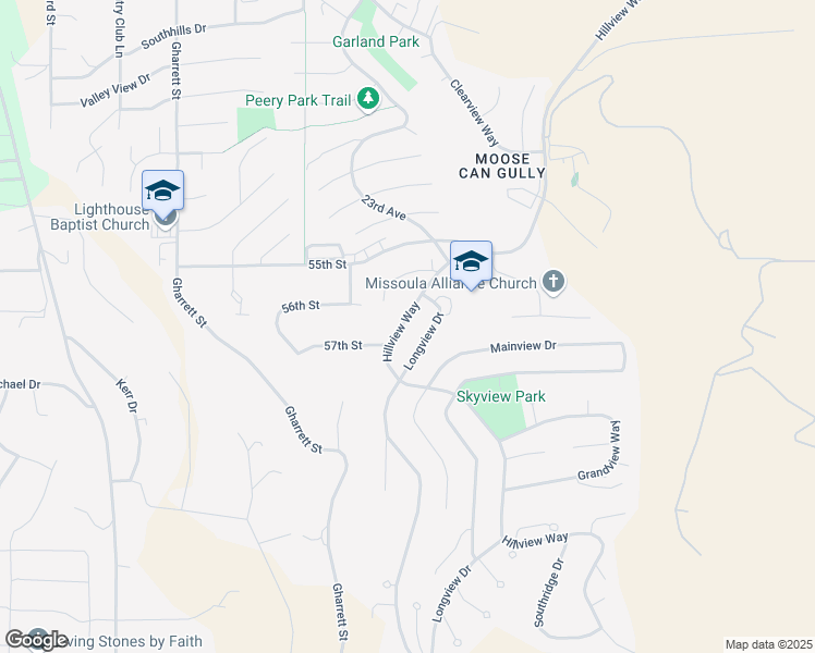 map of restaurants, bars, coffee shops, grocery stores, and more near 5610 Hillview Way in Missoula
