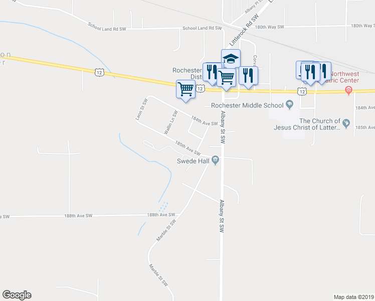 map of restaurants, bars, coffee shops, grocery stores, and more near 10327 185th Avenue Southwest in Rochester