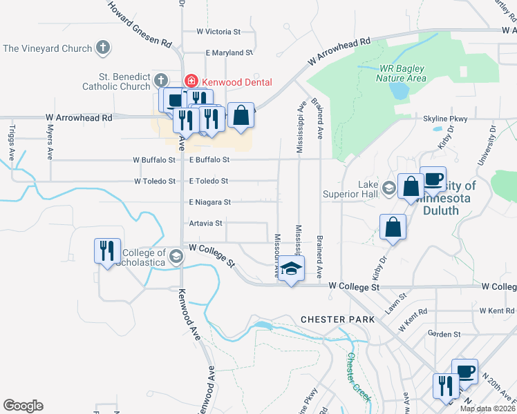 map of restaurants, bars, coffee shops, grocery stores, and more near 145 Artavia Street in Duluth