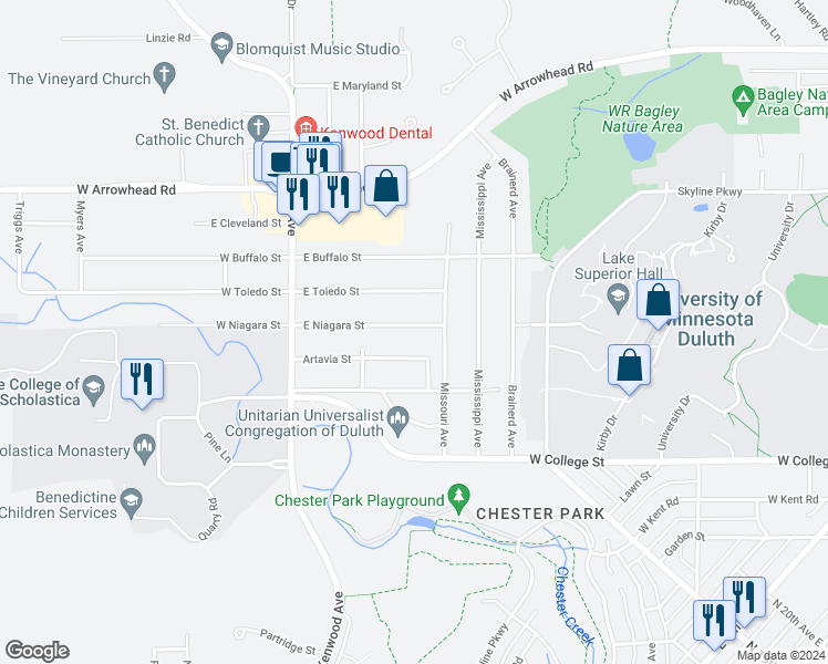 map of restaurants, bars, coffee shops, grocery stores, and more near 145 Artavia Street in Duluth