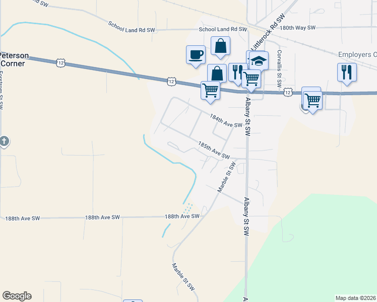 map of restaurants, bars, coffee shops, grocery stores, and more near 10336 185th Avenue Southwest in Rochester