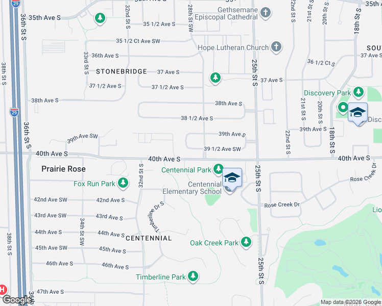 map of restaurants, bars, coffee shops, grocery stores, and more near 4002 Copperfield Court in Fargo