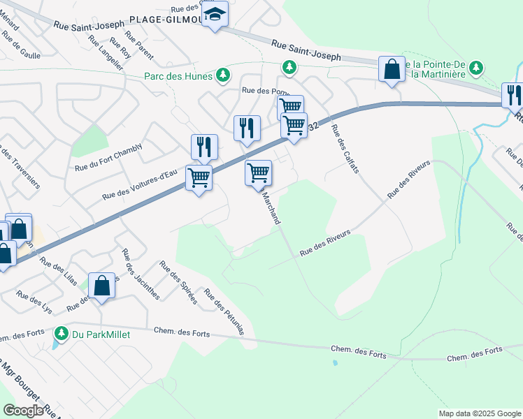 map of restaurants, bars, coffee shops, grocery stores, and more near 700 Rue Jean Marchand in Lévis