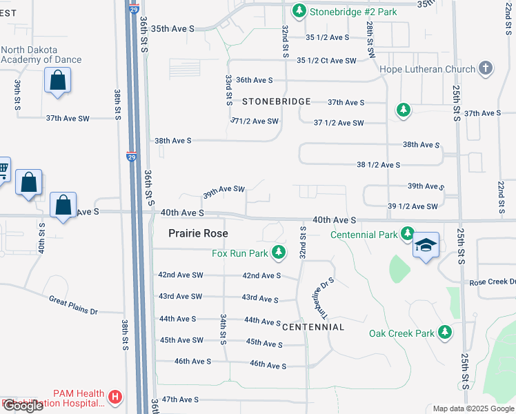 map of restaurants, bars, coffee shops, grocery stores, and more near 3282 40th Avenue South in Prairie Rose