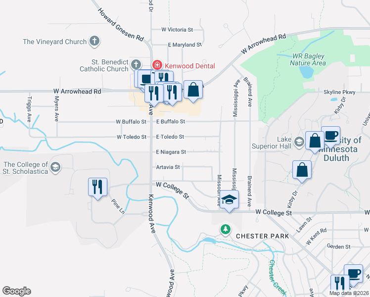 map of restaurants, bars, coffee shops, grocery stores, and more near 115 Artavia Street in Duluth