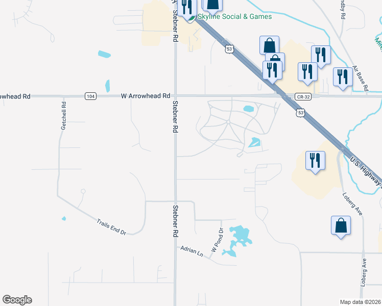 map of restaurants, bars, coffee shops, grocery stores, and more near 4252 Stebner Road in Hermantown