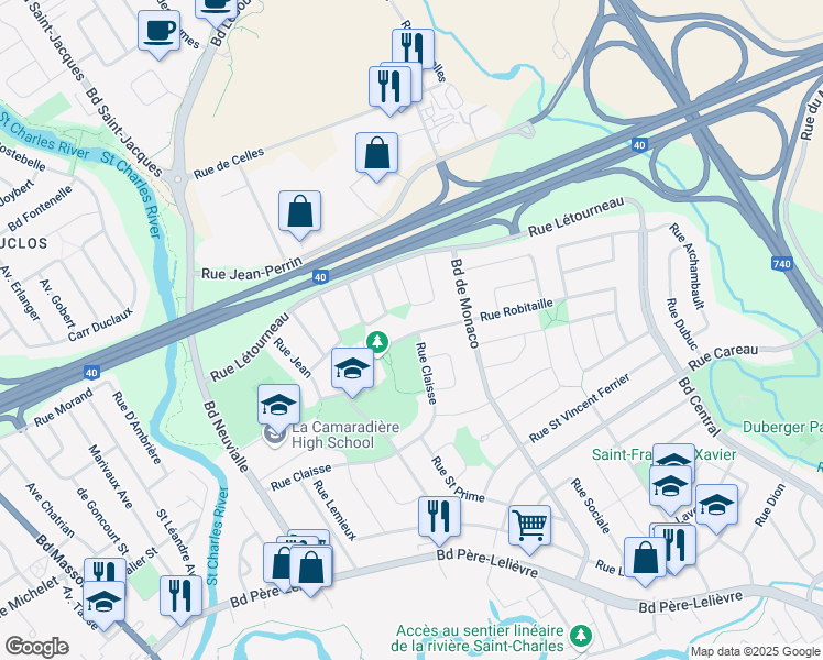 map of restaurants, bars, coffee shops, grocery stores, and more near 2600 Rue Robitaille in Ville de Québec