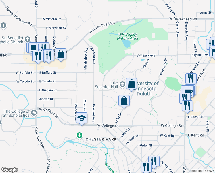 map of restaurants, bars, coffee shops, grocery stores, and more near 901-999 Village Ln in Duluth