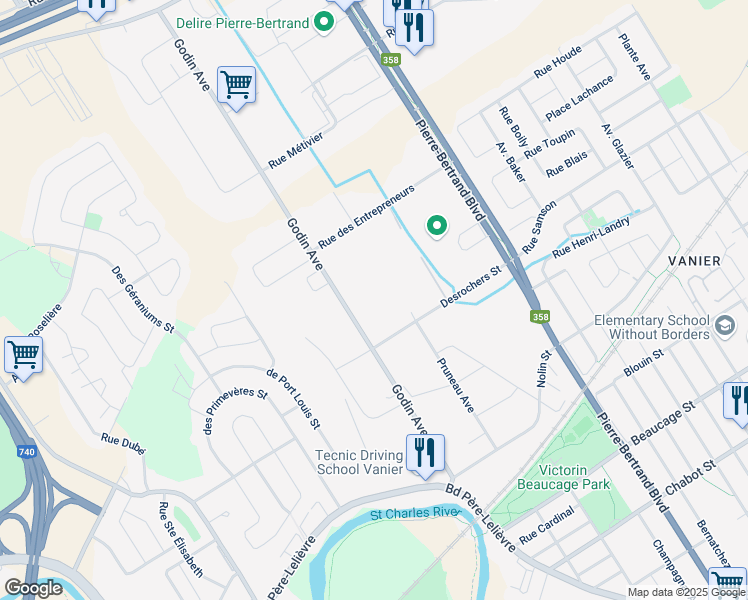 map of restaurants, bars, coffee shops, grocery stores, and more near in Québec